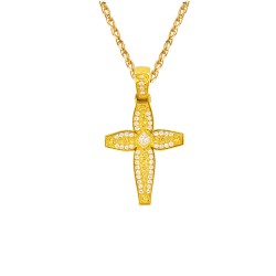 Χρυσός Βυζαντινός σταυρός Κ14 με αλυσίδα